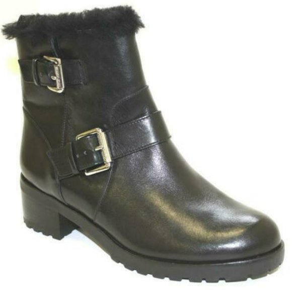 NIB Michael Kors GRETCHEN BOOTIE Sheep Fur Lining Buckle Leather Black 6.5M - Picture 1 of 5